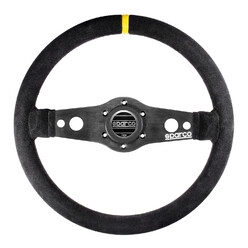Sparco R215 Flat Steering Wheel, Black Leather, Black Spokes